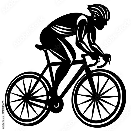 Silhouette of a bicyclist racing during a competitive event 