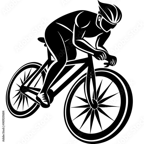Silhouette of a bicyclist racing during a competitive event 