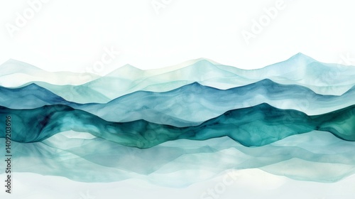 Wallpaper Mural Abstract Watercolor Landscape Painting of Mountain Ranges with Blue and Turquoise Hues Torontodigital.ca