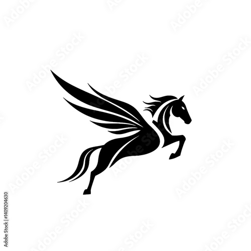 Elegant Black Pegasus Silhouette Mythical Winged Horse in Flight