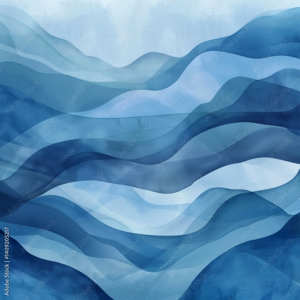 Obraz premium Abstract blue watercolor wave background in various shades with wavy lines and a soft, smooth texture.