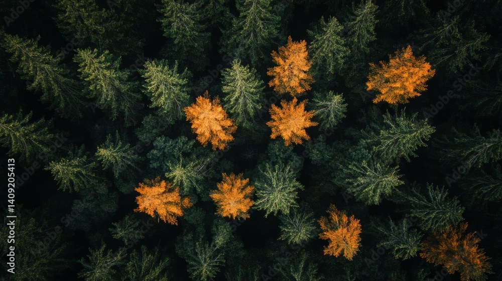 Aerial view of a forest with autumn foliage. Aerial view of a forest with autumn foliage.