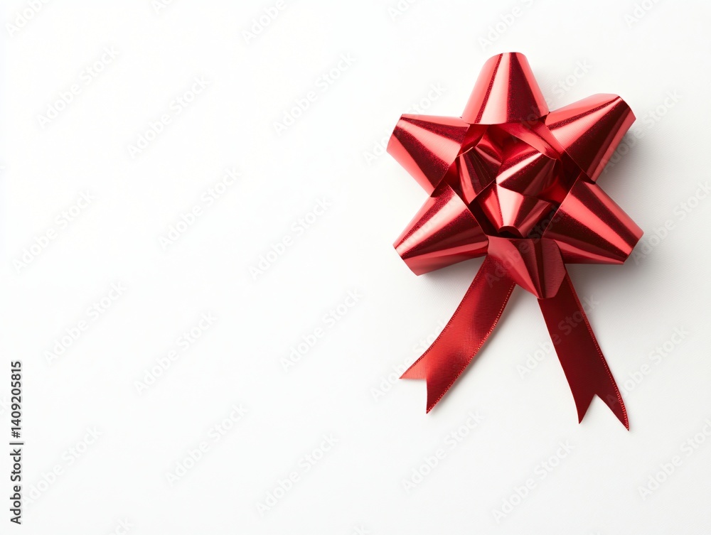 Festive Red Gift Bow on White Background Perfect for Holiday Designs or Packaging Festive Red Gift Bow on White Background Perfect for Holiday Designs or Packaging