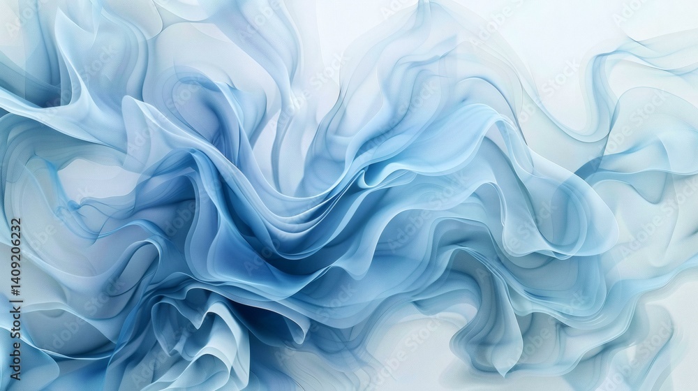 Soft abstract watercolor in varying shades of blue with flowing, translucent forms and delicate curves evoking airiness and serenity Soft abstract watercolor in varying shades of blue with flowing, translucent forms and delicate curves evoking airiness and serenity