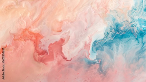 Abstract watercolor background with soft pastel pink and blue hues, creating a dreamy and flowing texture.