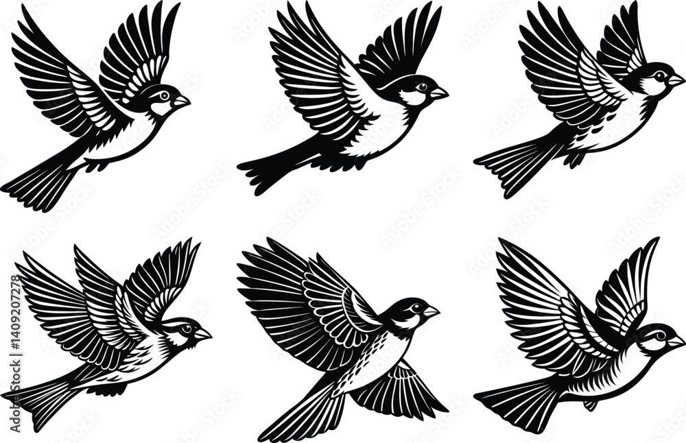Fototapeta premium set of Sparrow silhouette vector