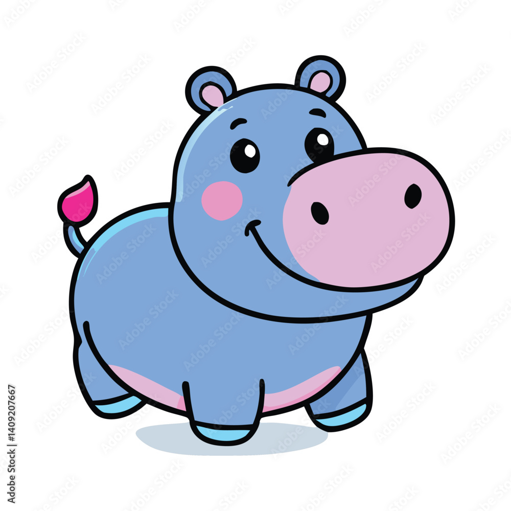 Adorable Cartoon Hippo Illustration With Smiling Face And Playful Pose Adorable Cartoon Hippo Illustration With Smiling Face And Playful Pose
