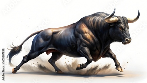 Wallpaper Mural Powerful Black Bull Running Fiercely Across Dusty Ground A Stunning Image of a Mighty Animal in Motion Torontodigital.ca