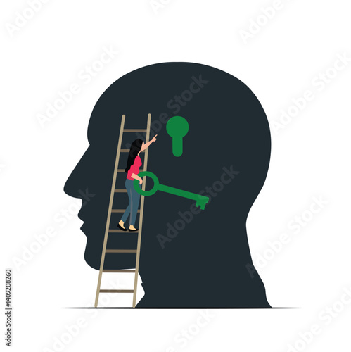 mind conceptual vector, man use key for mind concept