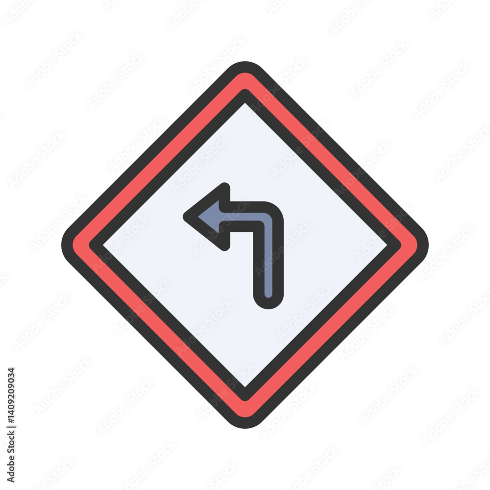 Left Turn Ahead icon vector image. Suitable for mobile apps, web apps and print media. Left Turn Ahead icon vector image. Suitable for mobile apps, web apps and print media.
