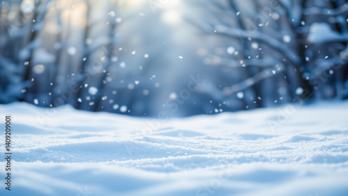 Wallpaper Mural A serene winter scene bathed in cool, blue toned light. Snowflakes, out of focus, create a dreamlike bokeh effect Torontodigital.ca