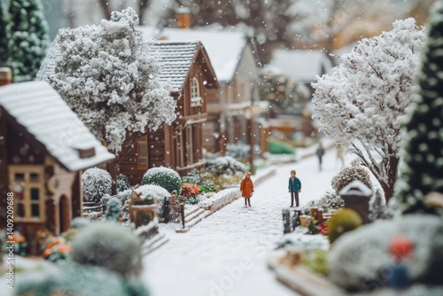 Fototapeta Naklejka Na Ścianę i Meble -  Miniature snow-covered village scene