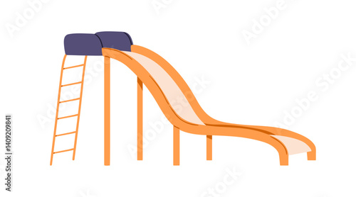 Empty slide for kids playground. Slider, amusement equipment with ladder. Children structure, outside unit for outdoor nursery, kindergarten play. Flat vector illustration isolated on white background