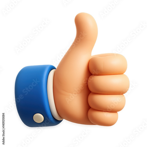 3d thumbs up icon with blue sleeve for business approval, social engagement and positive confirmation gesture symbol