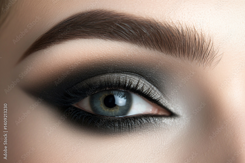 Smokey eyes in dark shades - expressive eye makeup with smooth transitions from black to gray and brown creates the effect of a dramatic look Smokey eyes in dark shades - expressive eye makeup with smooth transitions from black to gray and brown creates the effect of a dramatic look