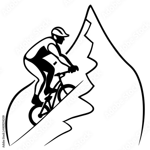 Silhouette of a mountain biker climbing a steep 