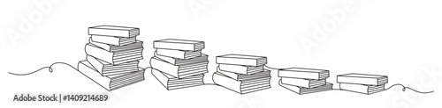 One Line art concept of books in line and stacked positions. black lines on transparent background. Graphics for business