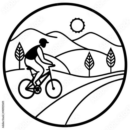 Silhouette of a person riding a bicycle along a peaceful countryside road