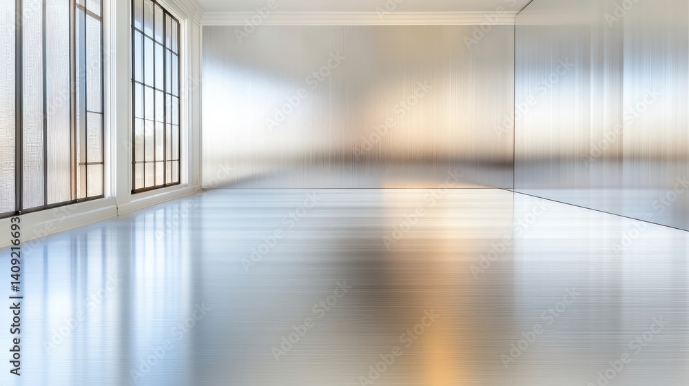A mirrored surface with a subtle brushed finish, offering a modern, industrial texture with soft light reflections and minimal shine.