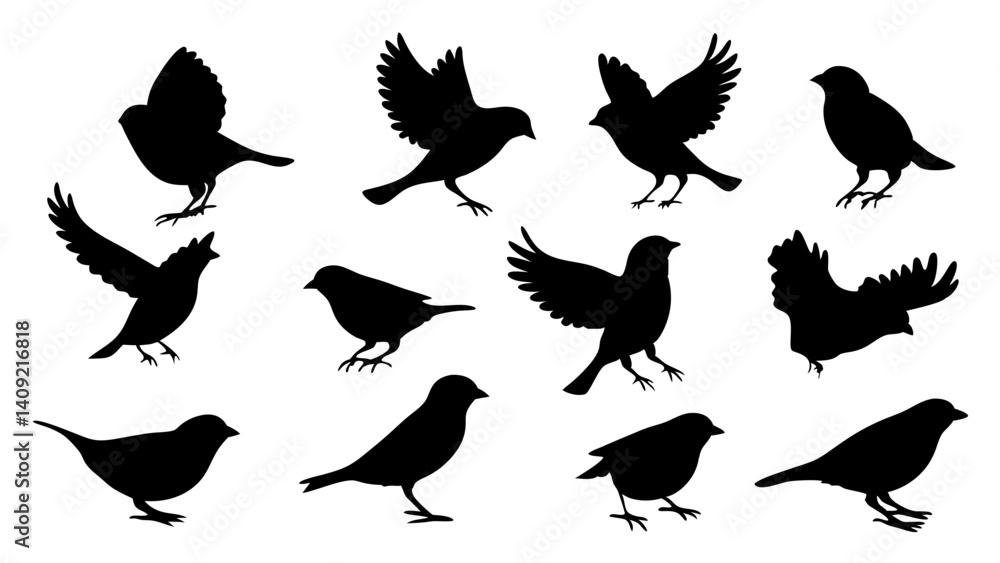 Fototapeta premium set of Sparrow silhouette vector