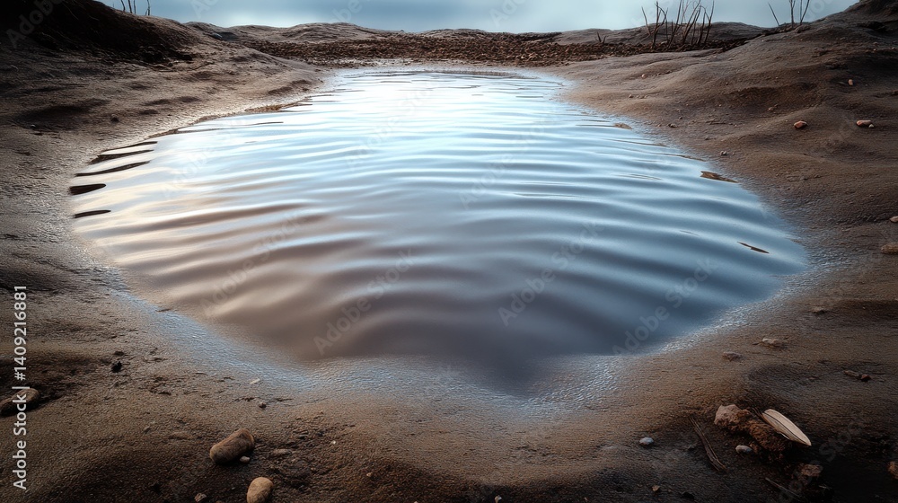 A muddy texture on the edge of a riverbank, with subtle ripples and debris visible in the soft, earthy surface of the ground.