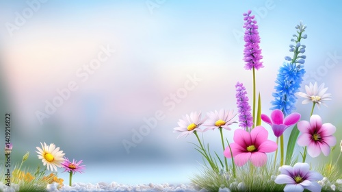 Obraz na płótnie A patch of wildflowers growing in a natural field with soft textures and colors blending harmoniously, creating a peaceful, organic atmosphere. w salonie