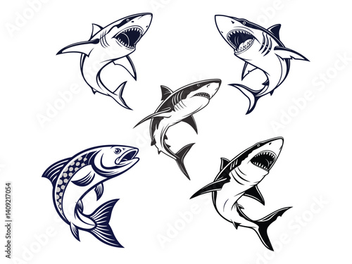 Vector illustration set features a black silhouette of a flying bird, a tribal fox, and a horse outline