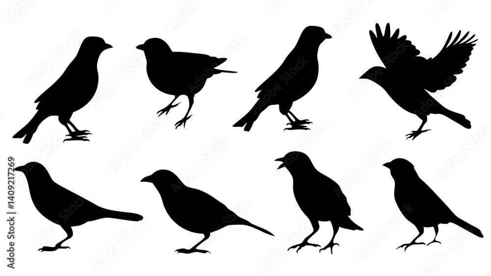 Fototapeta premium set of Sparrow silhouette vector