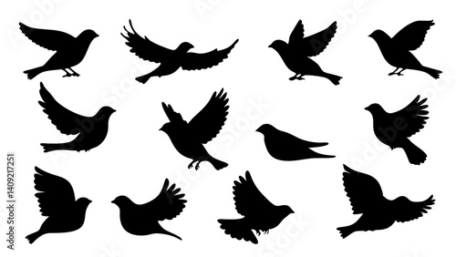 set of Sparrow silhouette vector
