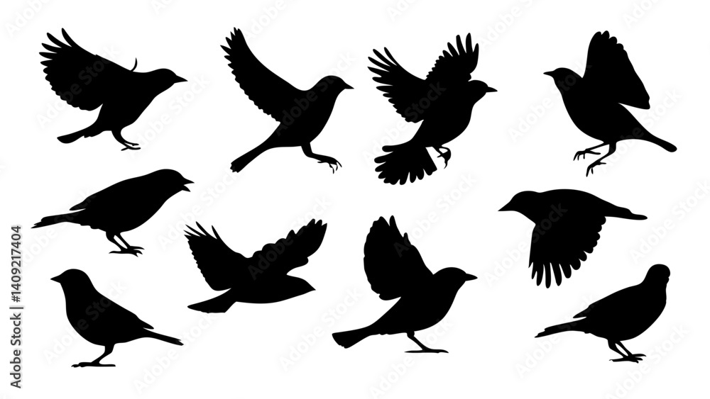 Fototapeta premium set of Sparrow silhouette vector