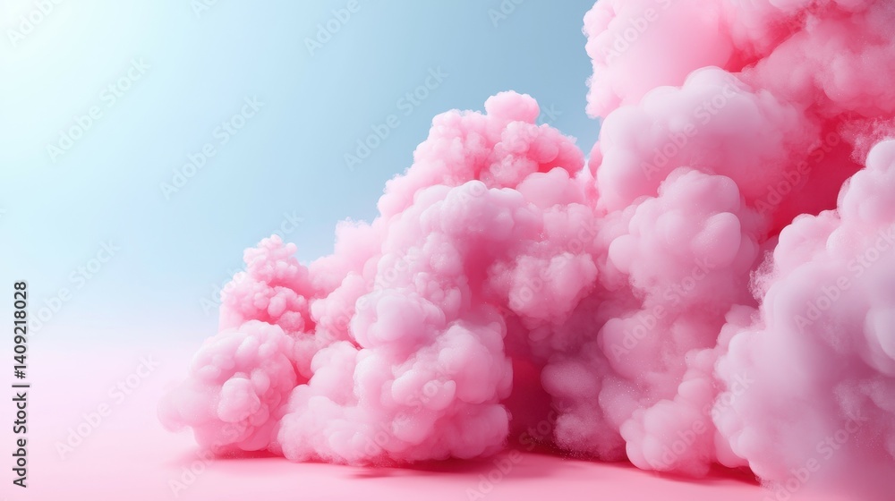 Fototapeta premium Fluffy pink clouds create a dreamy atmosphere on a soft background.