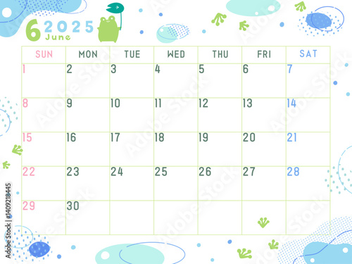 2025年6月のカレンダー　梅雨
