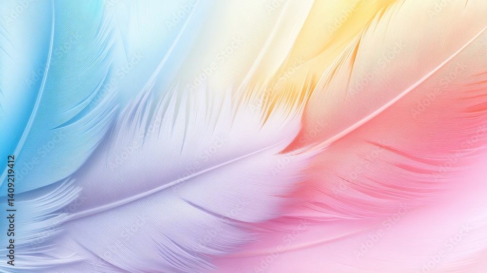 Macro shot of colorful feather texture with visible ridges and delicate barbs, perfect for creative backgrounds.