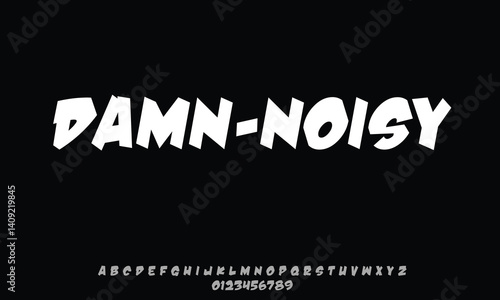 Damn Noisy Kids vector font alphabet with numbers
