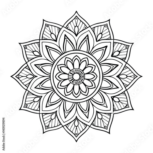 Circular pattern in the form of a mandala. Henna tatoo mandala. Mehndi style. Decorative pattern in oriental style. Coloring book page.