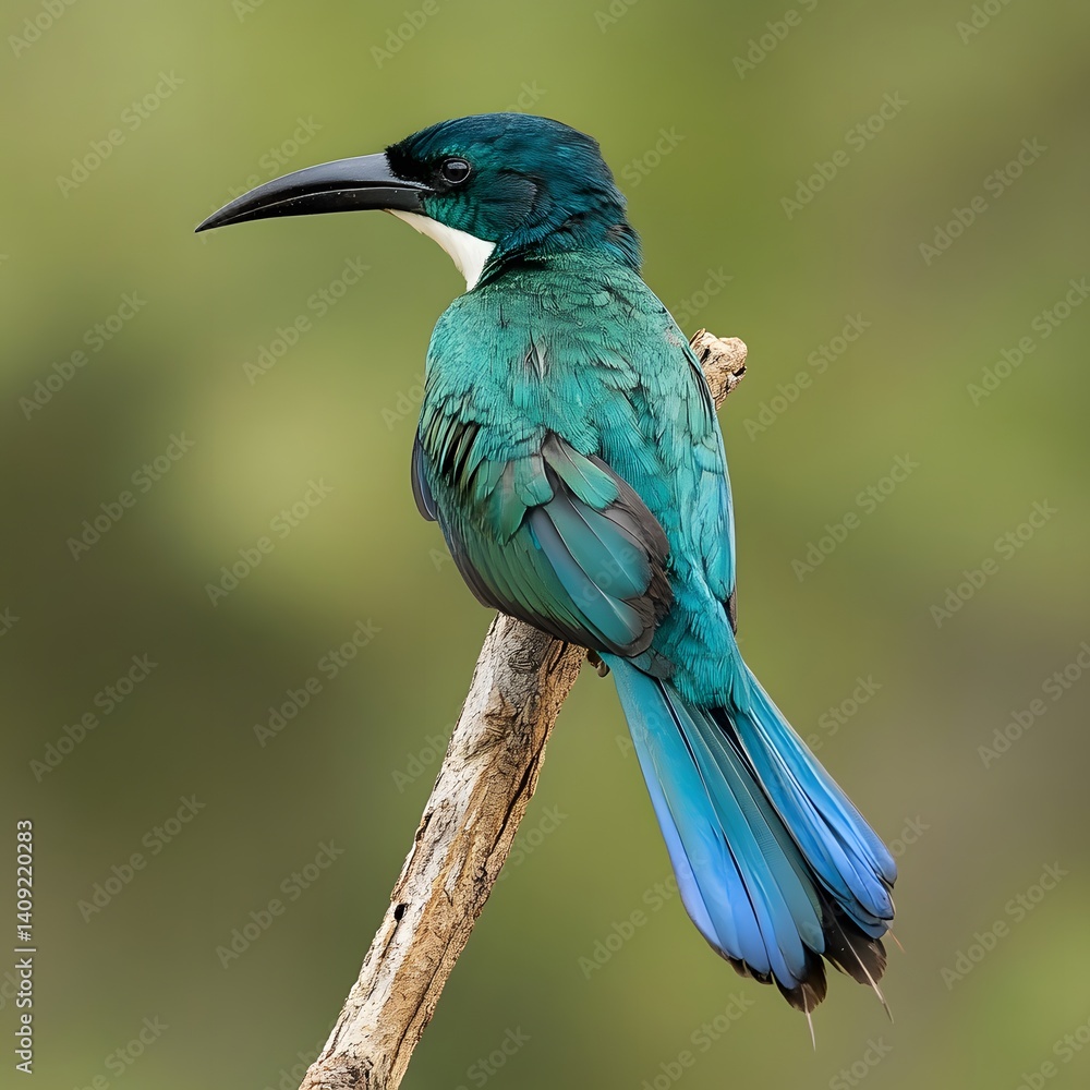 Obraz premium Vibrant Turquoise Bird on Branch Detailed Wildlife Photography