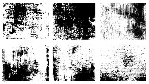 Set of grunges, Dirt messy splash overlay and Black and white Dust overlay distress grungy effect paint. Scratched abstract urban grain pattern overlay effect layout. Easy create Dust Vintage look Ove