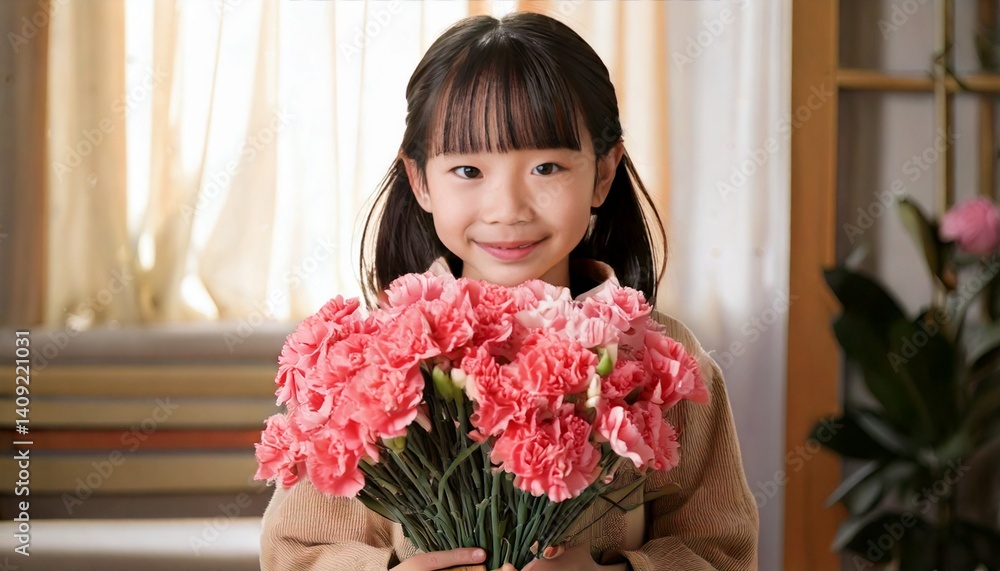 花束を持っている女の子のポートレート 花束を持っている女の子のポートレート