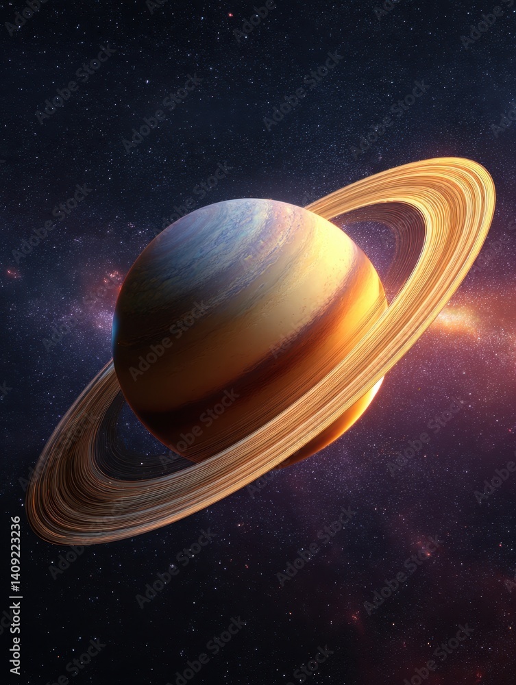 Majestic Saturn Floating in the Cosmic Void a Stunning View of the Ringed Planet Against Starry Background