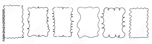 Line curve frame with texture crayon chalk. Scribble hand drawn set frame colorful on black background. Curve crayon chalk set, Vector illustration