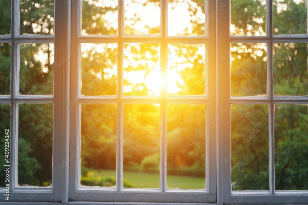 Naklejka premium Sunlight through window garden view