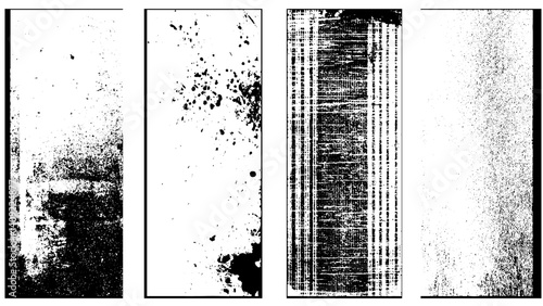 Set Of grunges, Black and white abstract splatter color on wall background. Textured paint drops ink splash grunge, White powder isolated on black background, top view with clipping path