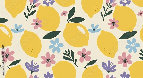 Lemon and Flower Seamless Pattern Design for Decorative Use