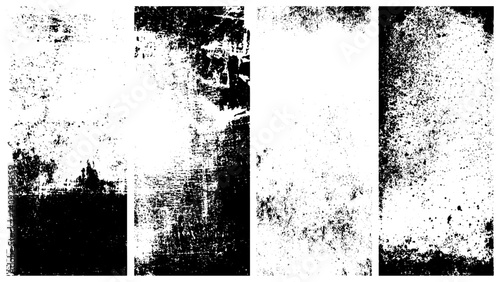 Set Of Grunge, abstract real dust floating over black background for overlay, Cracked dark concrete plaster wall surface with heavy grunge texture for background