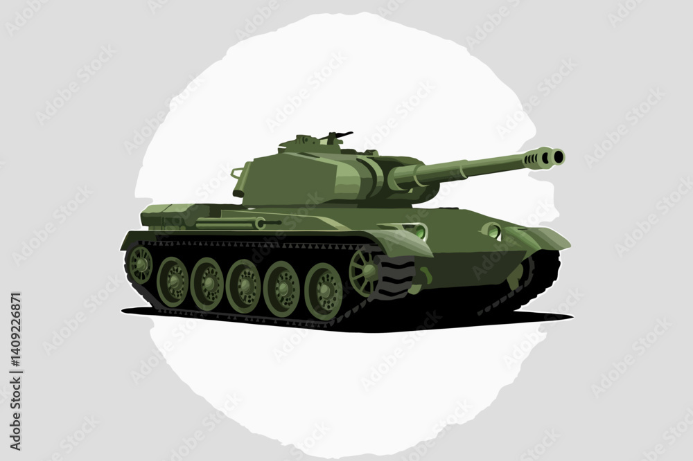 Obraz premium Polygonal Flat Design Military Tank Icon: Modern Armored Vehicle Artillery for Army & Warfare Graphics