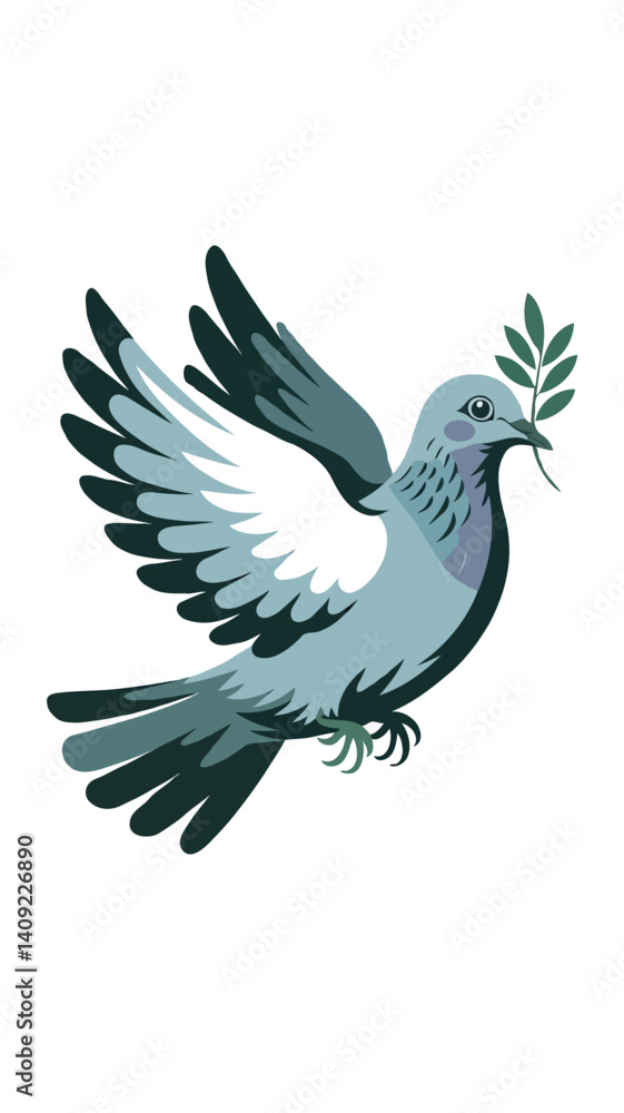 Obraz premium Graceful Dove Illustration with Olive Branch: Symbol of Peace and Freedom in Nature Conservation