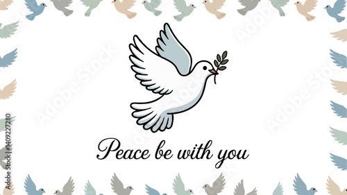 Olive Branch Dove Illustration: Peaceful, Spiritual, and Decorative Art for Cards and Background Design