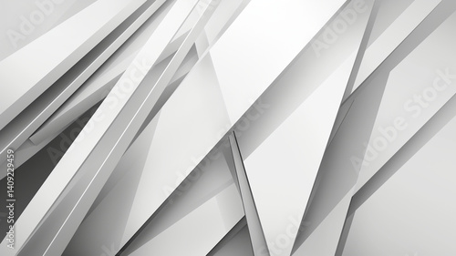 Abstract background featuring sharp, angular shapes in shades of white and gray, creating modern and dynamic visual effect. interplay of light and shadow adds depth and interest