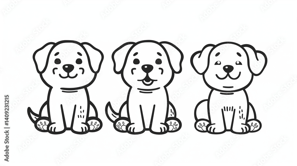 Three Cute Cartoon Puppies Sitting Illustration Three Cute Cartoon Puppies Sitting Illustration