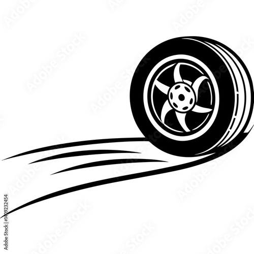 Silhouette of a car tire spinning on a dirt road